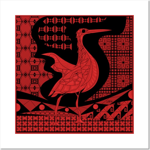 Red crimson egret agami garza bird in talavera porcelain square ecopop wallpaper Wall Art by jorge_lebeau